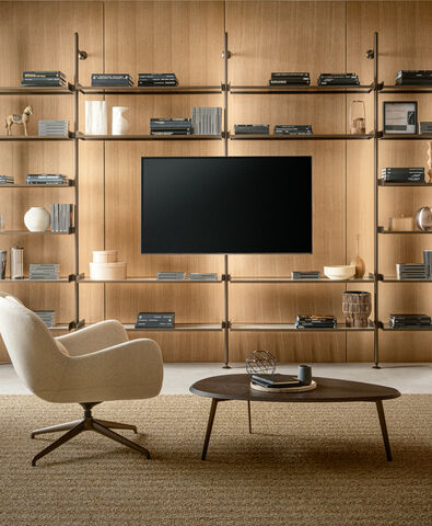 Libreria moderna componibile a parete con braccio porta TV - Techwall, Riflessi